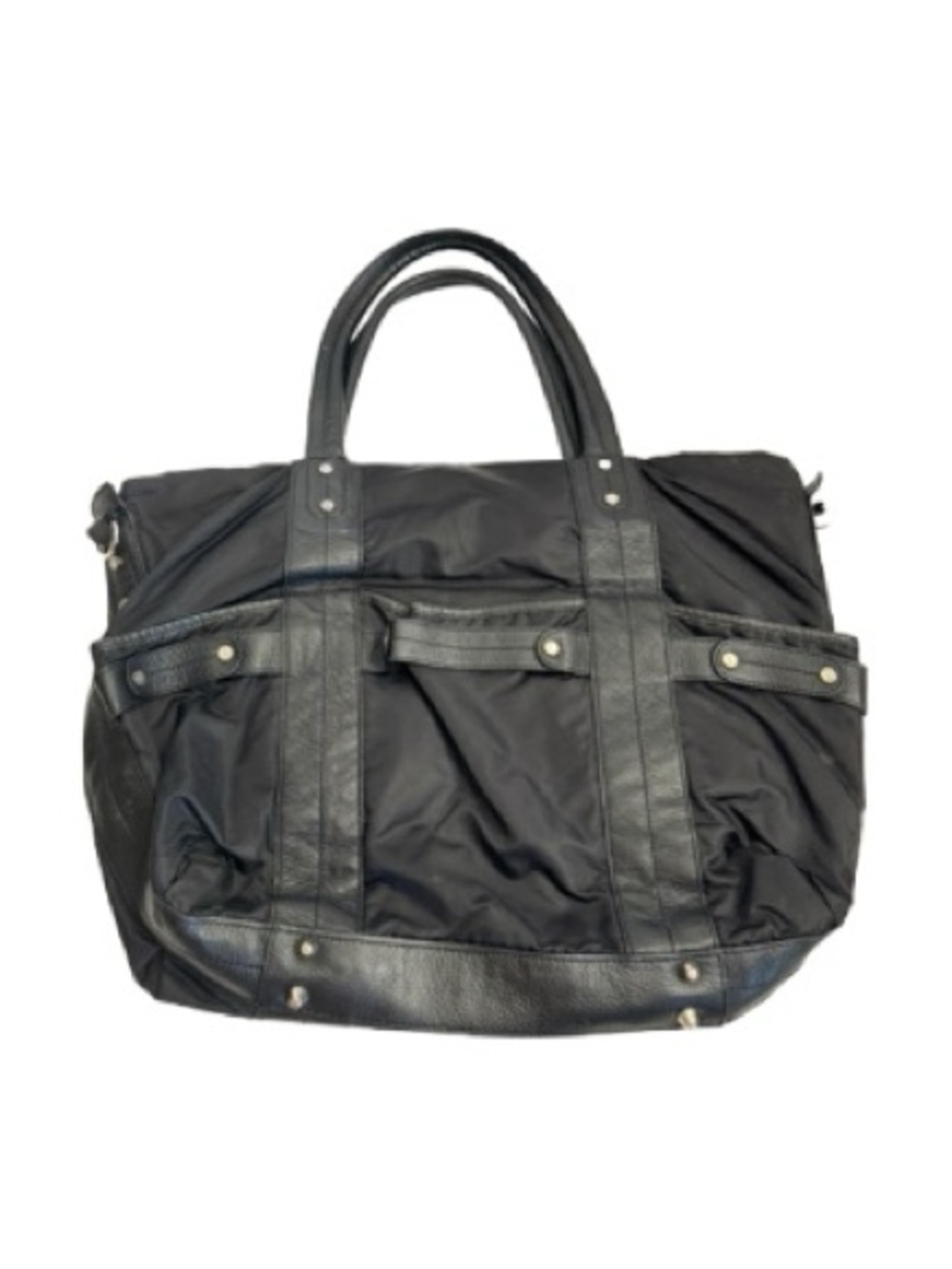 Levenger Black Nylon Leather Tote Bag Travel Purse 15" X 13" Made In England